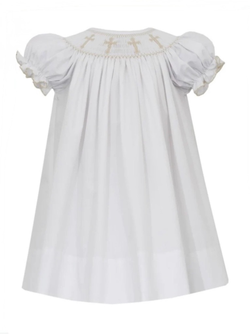 NWOT Baby Girl White Puff-Sleeve with Gold Cross Smocking